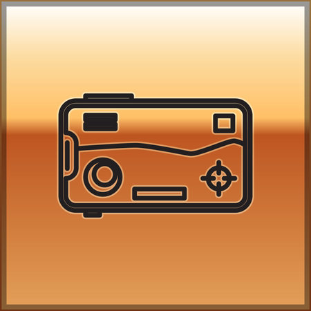Black line Smartphone and playing in game icon isolated on gold background. Mobile gaming concept. Vector Illustrationのイラスト素材