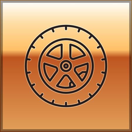 Black line Car wheel icon isolated on gold background. Vector Illustrationのイラスト素材