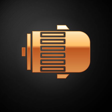 Gold Electric engine icon isolated on black background. Car alternator. Vector Illustrationのイラスト素材
