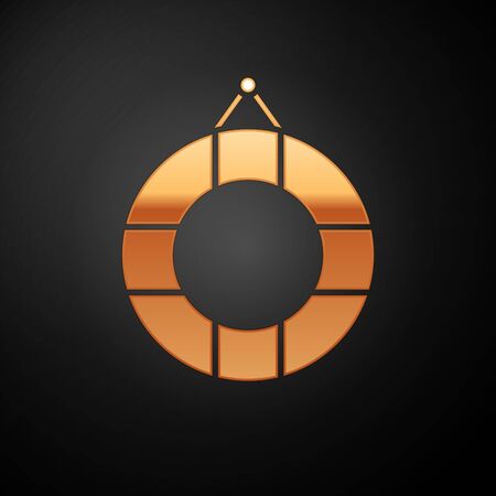 Gold Lifebuoy icon isolated on black background. Lifebelt symbol. Vector Illustrationのイラスト素材