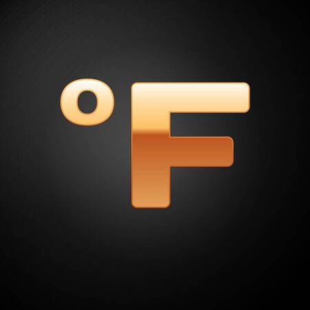 Gold Fahrenheit icon isolated on black background. Vector Illustrationのイラスト素材