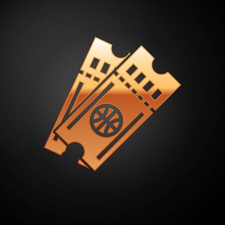 Gold Basketball game ticket icon isolated on black background. Vector Illustrationのイラスト素材