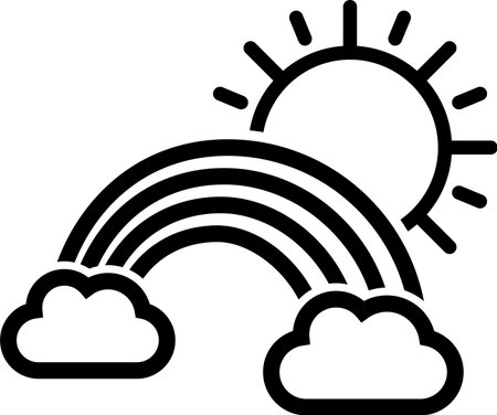 Black Rainbow with clouds and sun icon isolated on white background. Vector Illustrationのイラスト素材