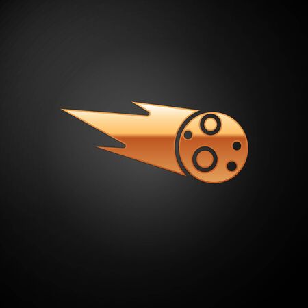Gold Comet falling down fast icon isolated on black background. Vector Illustrationのイラスト素材