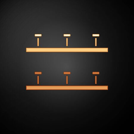 Gold Automatic irrigation sprinklers icon isolated on black background. Watering equipment. Garden element. Spray gun icon. Vector Illustrationのイラスト素材