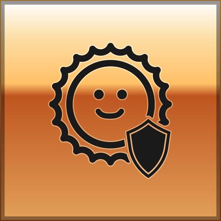 Black UV protection icon isolated on gold background. Sun and shield. Ultra violet rays radiation. SPF sun sign. Vector Illustrationのイラスト素材