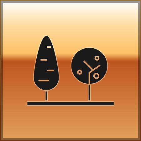 Black Trees icon isolated on gold background. Forest symbol. Vector Illustrationのイラスト素材