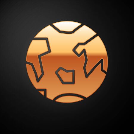 Gold Planet Earth icon isolated on black background. Vector Illustrationのイラスト素材