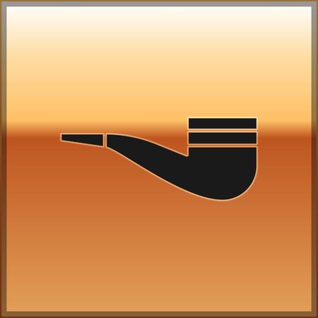 Black Smoking pipe with smoke icon isolated on gold background. Tobacco pipe. Vector Illustrationのイラスト素材