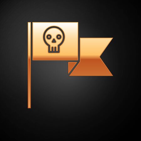 Gold Pirate flag with skull icon isolated on black background. Vector Illustrationのイラスト素材