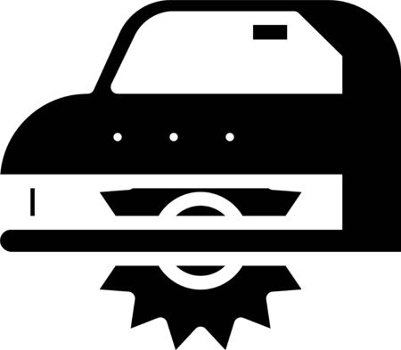 Black Electric circular saw with steel toothed disc icon isolated on white background. Electric hand tool for cutting wood or metal. Vector Illustrationのイラスト素材