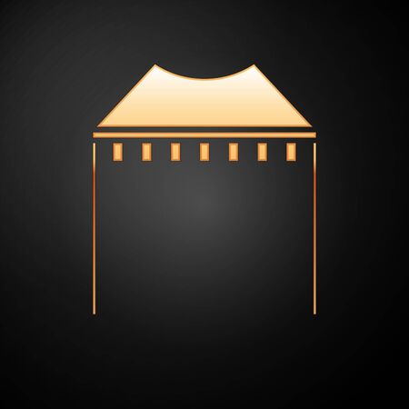 Gold Camping tent icon isolated on black background. Carnival camping tent. Amusement park. Vector Illustrationのイラスト素材