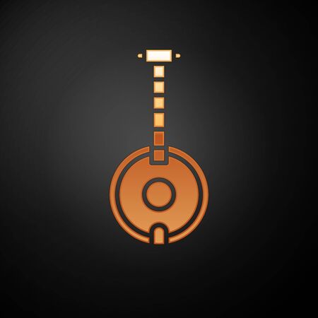 Gold Banjo icon isolated on black background. Musical instrument. Vector Illustrationのイラスト素材
