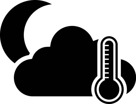 Black Thermometer and cloud with moon icon isolated on white background. Vector Illustrationのイラスト素材