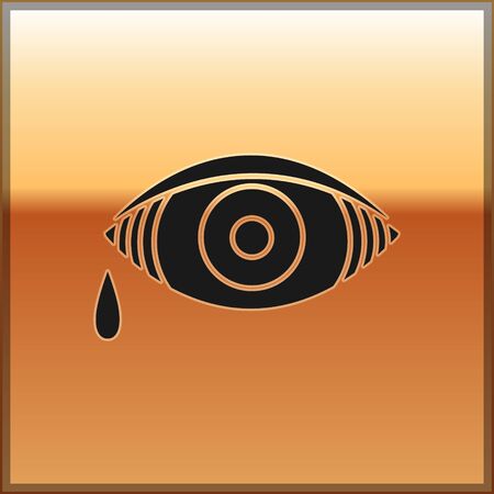 Black Reddish eye due to viral, bacterial or allergic conjunctivitis icon isolated on gold background. Vector Illustrationのイラスト素材