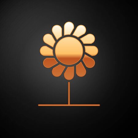 Gold Flower icon isolated on black background. Vector Illustrationのイラスト素材