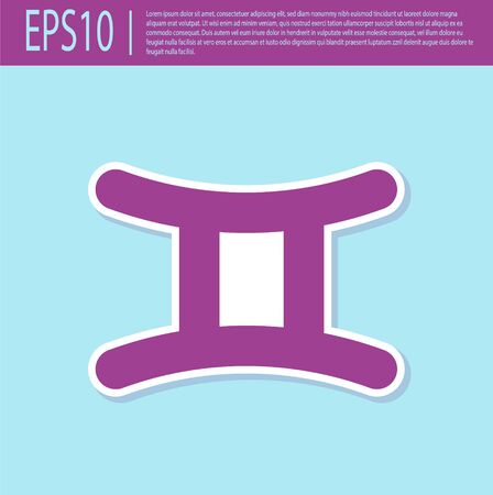 Retro purple Gemini zodiac sign icon isolated on turquoise background. Astrological horoscope collection. Vector Illustrationのイラスト素材