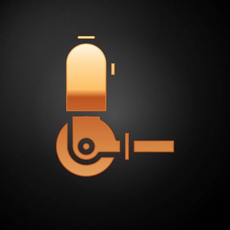 Gold Angle grinder icon isolated on black background. Vector Illustrationのイラスト素材