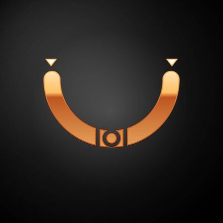 Gold Sausage with steam icon isolated on black background. Grilled sausage and aroma sign. Vector Illustrationのイラスト素材