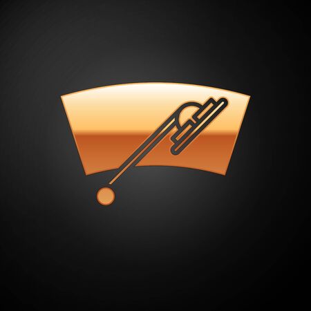 Gold Windscreen wiper icon isolated on black background. Vector Illustrationのイラスト素材