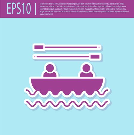Retro purple Boat with oars and people icon isolated on turquoise background. Water sports, extreme sports, holiday, vacation, team building. Vector Illustrationのイラスト素材