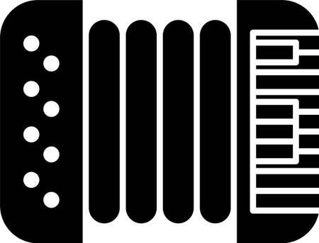 Black Musical instrument accordion icon isolated on white background. Classical bayan, harmonic. Vector Illustrationのイラスト素材