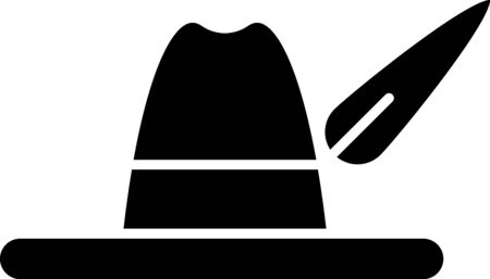 Black Oktoberfest hat icon isolated on white background. Hunter hat with feather. German hat. Vector Illustrationのイラスト素材