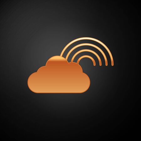 Gold Rainbow with clouds icon isolated on black background. Vector Illustrationのイラスト素材