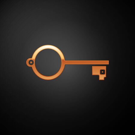Gold Ancient key for game icon isolated on black background. Vector Illustrationのイラスト素材
