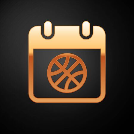 Gold Basketball on sport calendar icon isolated on black background. Vector Illustrationのイラスト素材