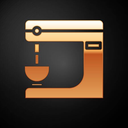 Gold Electric mixer icon isolated on black background. Kitchen blender. Vector Illustrationのイラスト素材