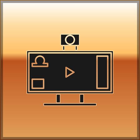 Black Live streaming online videogame play icon isolated on gold background. Vector Illustrationのイラスト素材