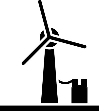 Black Wind turbine icon isolated on white background. Wind generator sign. Windmill for electric power production. Vector Illustrationのイラスト素材