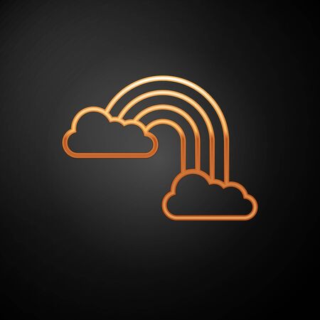 Gold Rainbow with clouds icon isolated on black background. Vector Illustrationのイラスト素材