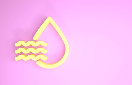 Yellow Water drop percentage icon isolated on pink background. Humidity analysis. Minimalism concept. 3d illustration 3D renderの写真素材