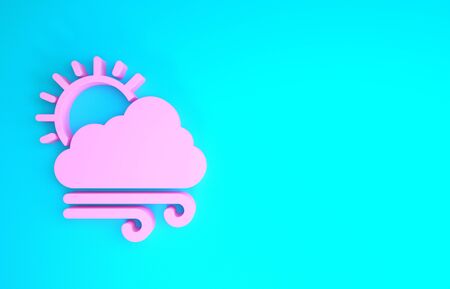 Pink Windy weather icon isolated on blue background. Cloud with sun and wind. Minimalism concept. 3d illustration 3D renderの写真素材