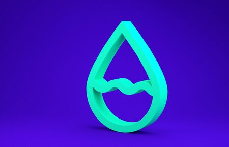 Green Water drop icon isolated on blue background. Minimalism concept. 3d illustration 3D renderの写真素材