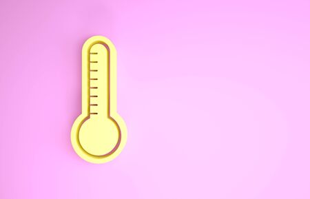 Yellow Meteorology thermometer measuring heat and cold icon isolated on pink background. Thermometer equipment showing hot or cold weather. Minimalism concept. 3d illustration 3D renderの写真素材