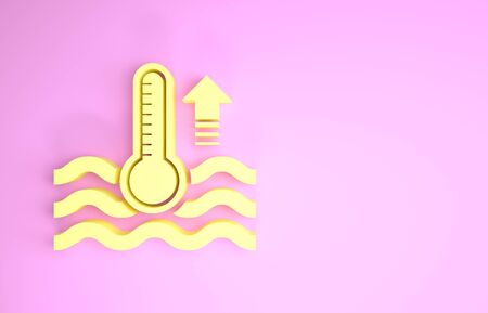 Yellow Water thermometer measuring heat and cold icon isolated on pink background. Thermometer equipment showing hot or cold weather. Minimalism concept. 3d illustration 3D renderの写真素材