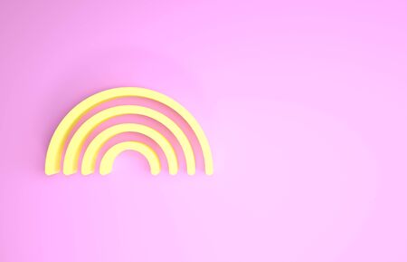 Yellow Rainbow icon isolated on pink background. Minimalism concept. 3d illustration 3D renderの写真素材