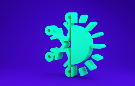 Green Hot and cold symbol. Sun and snowflake icon isolated on blue background. Winter and summer symbol. Minimalism concept. 3d illustration 3D renderの写真素材