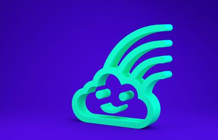 Green Rainbow with clouds icon isolated on blue background. Minimalism concept. 3d illustration 3D renderの写真素材