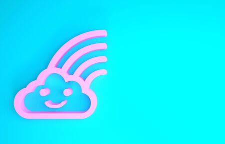 Pink Rainbow with clouds icon isolated on blue background. Minimalism concept. 3d illustration 3D renderの写真素材