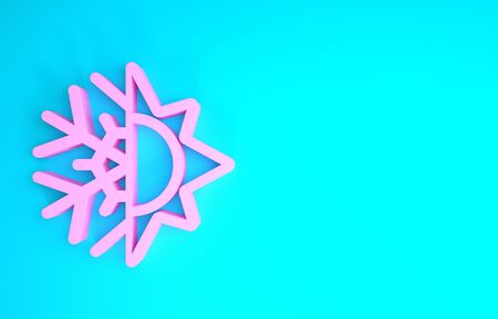 Pink Hot and cold symbol. Sun and snowflake icon isolated on blue background. Winter and summer symbol. Minimalism concept. 3d illustration 3D renderの写真素材