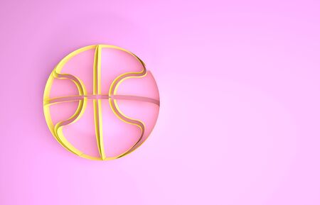 Yellow Basketball ball icon isolated on pink background. Sport symbol. Minimalism concept. 3d illustration 3D renderの写真素材
