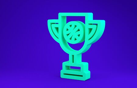Green Award cup with basketball ball icon isolated on blue background. Winner trophy symbol. Championship or competition trophy. Minimalism concept. 3d illustration 3D renderの写真素材