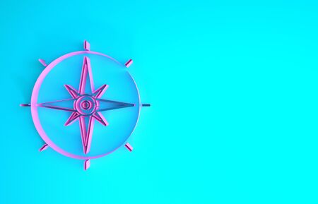 Pink Wind rose icon isolated on blue background. Compass icon for travel. Navigation design. Minimalism concept. 3d illustration 3D renderの写真素材