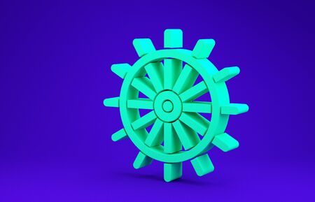Green Ship steering wheel icon isolated on blue background. Minimalism concept. 3d illustration 3D renderの写真素材