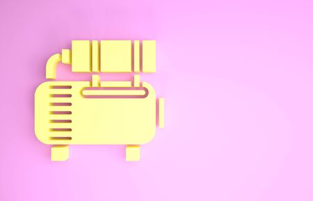 Yellow Air compressor icon isolated on pink background. Minimalism concept. 3d illustration 3D renderの写真素材