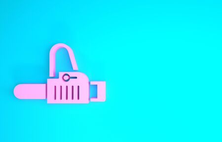 Pink Chainsaw icon isolated on blue background. Minimalism concept. 3d illustration 3D renderの写真素材